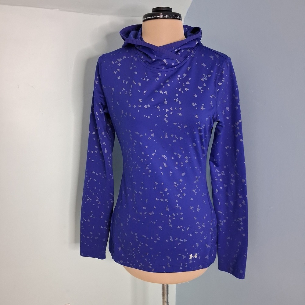 Under Armour ColdGear Infrared Hoodie Blue Splatter Fitted Small Workout Top